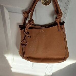 Vince Camuto Cognac Tan Pebbled Leather Knot-Handle Shoulder Bag